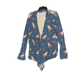 Liberty Love Cardigan Cover Up Women L Open Front Lace Back Cow Skulls